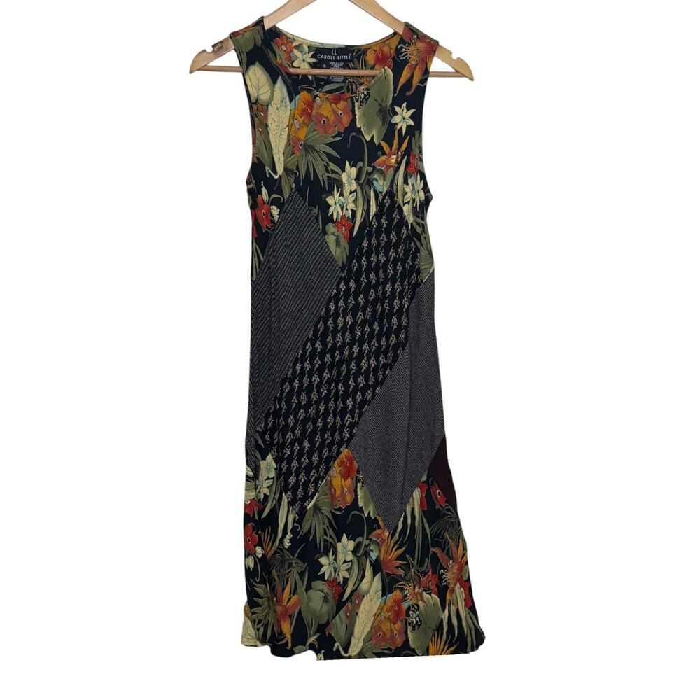 Carole Little Patchwork Tropical Floral Print Sleeveless Sheath Dress Size 6 VTG